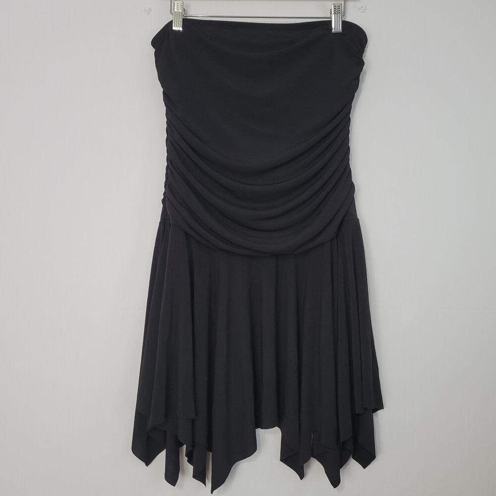 Strapless Ruched Asymmetrical Hem Dress size L Black Goth Y2K Style Fairy Grunge